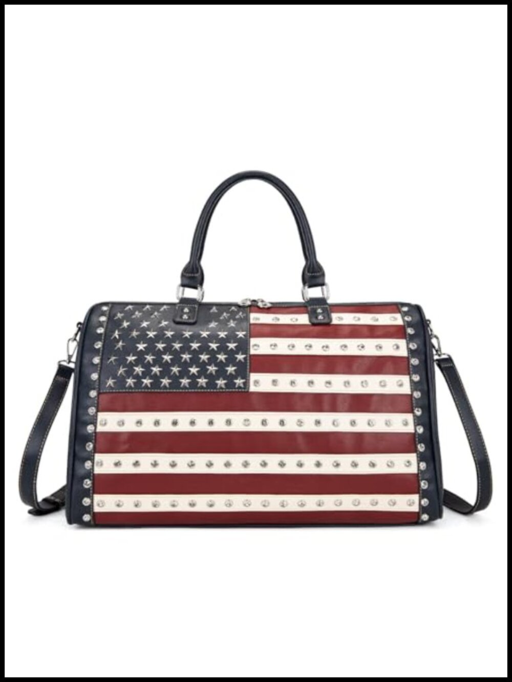 Faux Leather Studded Weekender Bag, Travel Duffle with Shoulder Strap